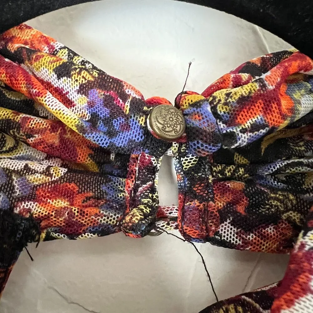 Free People All Dolled Up Top Floral Mesh Boho Fairy Tie‎ Sleeve Cropped y2k XS